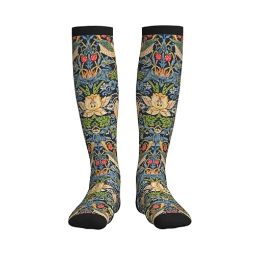 William Morris Strawberry Thief Floral Compression Socks For Women Men Knee High Running Socks For Running