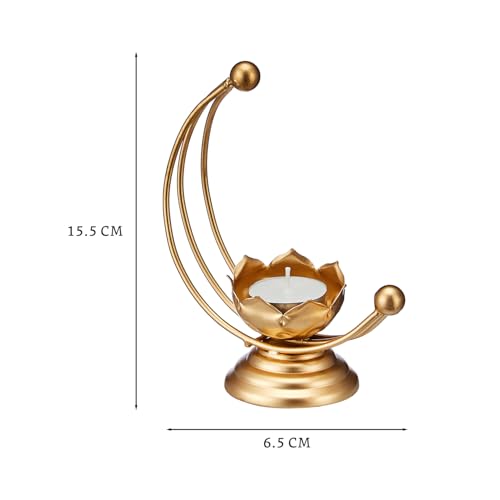 Image of Amazon Brand - Solimo Designer Metal Tealight Candle Holder for Home Decor & Gifting, Gold (Pack of 4) | Moon-Shaped Iron Frame | 12.5 x 6.5 x 15.5 cm Each