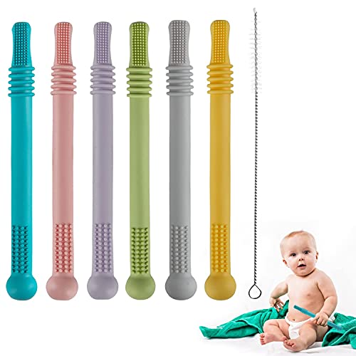 Tubo mordedor hueco para masticar, juguete sensorial para niños pequeños, tubos de silicona, juguetes de dentición para bebés de 3 a 12 meses, 0 a 36 meses, regalos de aprendizaje, juguetes de
