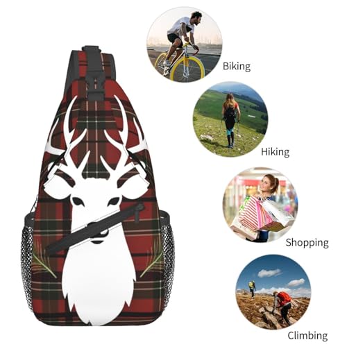 Bolso Sling Backpack Reindeer Tartan Negro para senderismo miniatura 5