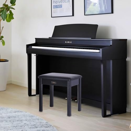 image for Sanpuli Solid Wood Piano Bench with Storage, Piano Stool and Padded Cu