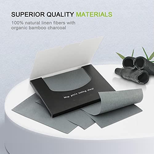 Mirucoo 100 Count Natural Bamboo Charcoal Blotting Papers Organic Facial Oil Absorbing Sheets For Oily Skin Care Daily Oil Control Linen Tissues (100 Pcs/Pk, 1 Pk) #TOP1
