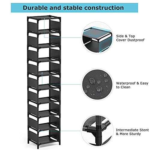 Barsone 10 Tiers Shoe Rack, Vertical Narrow Shoe Rack, 10 Pairs Tall Shoe Rack Organizer For Small Space, Free Standing Shoe Shelf For Closet Entryway Hallway #TOP4