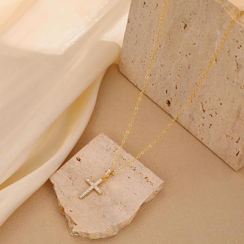 Cross Necklace for Women - Dainty Necklaces Trendy Small 14K Gold Plated Hypoallergenic Infinity Crown Cross Cubic Zirconia Pendant Box Rope Chain Necklace for Women Non Tarnish Jewelry Gift