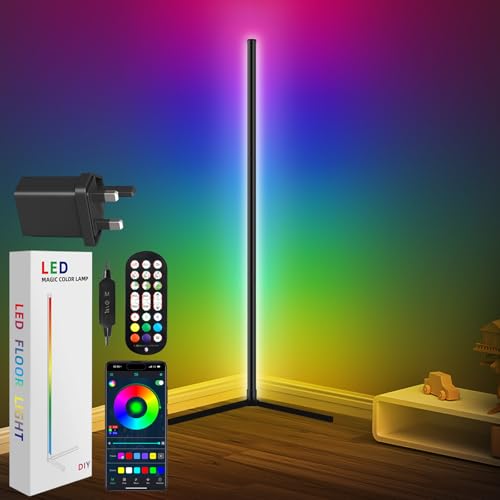 Corner Floor Lamp, 165cm Smart RGB LED Floor Lamp with App Remote Control, Music Sync, DIY Mode, Timer, 16 Million Colour Changing Standing Lamp, Dimmable Modern Mood Lighting for Living Room, Bedroom