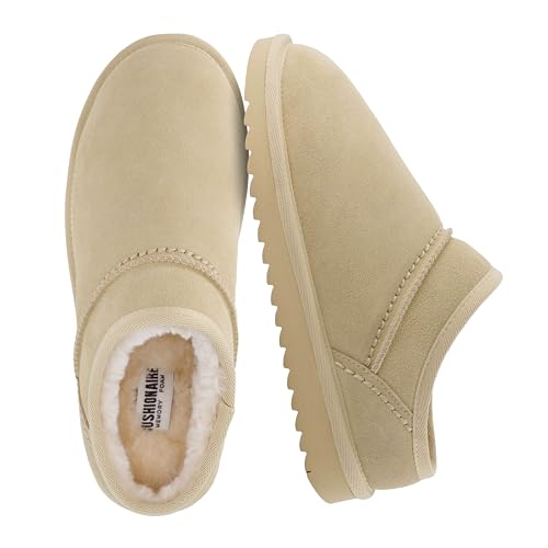 CUSHIONAIRE Hilo-3 Cozy Suede Womens Slippers, Soft Faux Fur Lined Slip On House Shoes for Women with Cushioned Memory Foam