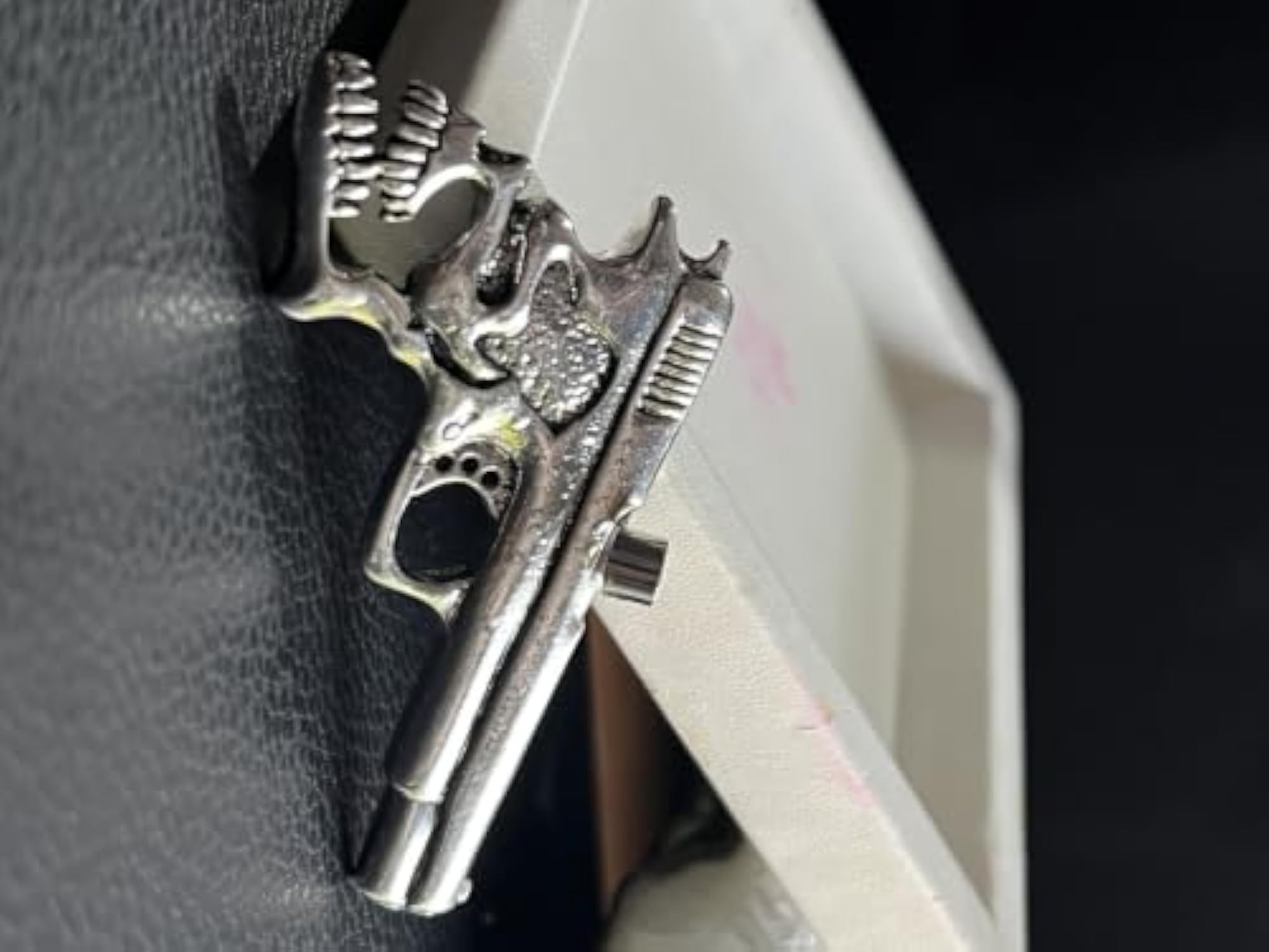 Stainless Steel Gothic Skull Toy Gun Pendant Charm Necklace