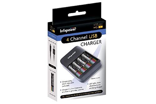 Infapower 4 Channel USB Home Battery Charger + 4 x AA 1300mAh Batteries