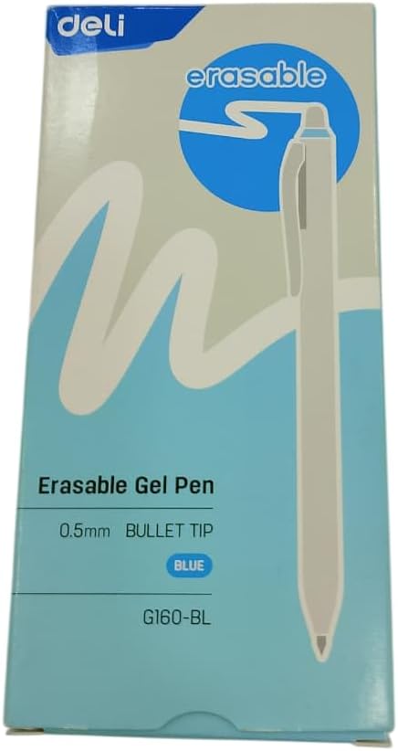 deli Erasable Gel Pen 0.5mm – Light Blue Ink | Smooth Writing & Easy Correction | Fine Tip Office & School Pen | Pack of 12