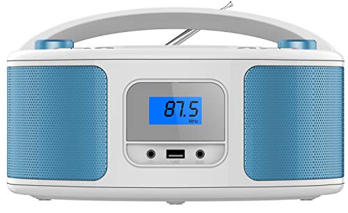 Tragbarer CD-Player | Boombox | CD/CD-R | USB | FM Radio | AUX-In | Kopfhöreranschluss | CD Player | Kinder Radio | CD-Radio | Stereoanlage | Kompaktanlage (Balta Blue) Cover