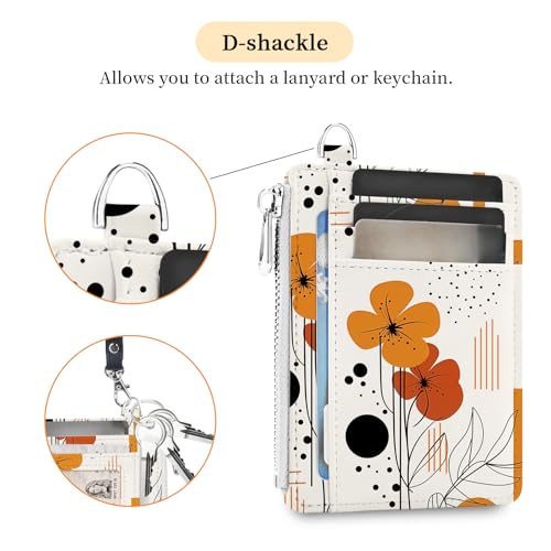 Image of Hancynir Slim Wallet Women Credit Card Holder Abstract Boho Flower RFID Small Mini Card Case Front Pocket PU Leather Thin Travel Zipper Coin Cash ID Window Ladies Female Wallet Gifts