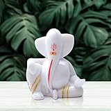 S patnaik Handmade Tilak Ganesha Idol for car Dashboard with Adhesive Small Statue Office Table Stiudy Décor, Cultured Marble-3.5 Inch, White (Handcrafted in India)
