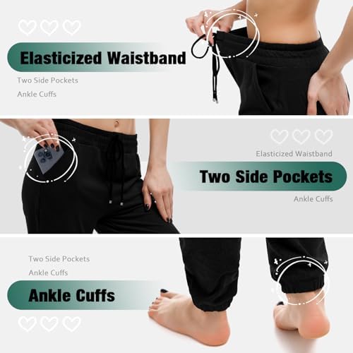 Walifrey Joggers with Pockets, Drawstring Sweatpants Women Black L - 4