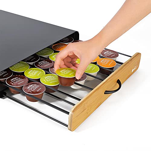Vinsani 36-Capsule Coffee Pod Organizer with Sliding Bamboo Drawer and Non-Slip Base - Stackable Holder Tray for Dolce Gusto Pods - Image 4