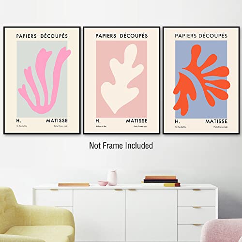 Henri Matisse Wall Art Abstract Plants Canvas Painting Prints Pink Leaves Canvas Abstract Art Prints,Matisse Prints, Art Exhibition Poster Leaves and Flower Nordic Modern Picture for Living Room On
