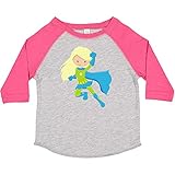 inktastic Superhero Girl, Cute Girl, Blonde Hair, Blue Cape Toddler T-Shirt 5-6 Heather and Hot Pink...
