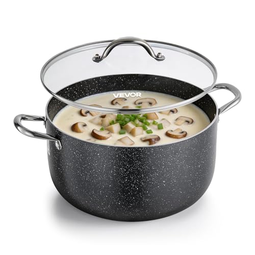 VEVOR Marmite en Aluminium 11,4 L, Faitout avec Couvercle en Verre, Compatible avec Cuisinière à Gaz ou Électrique Plaque à Induction, Bouillons Pâtes...