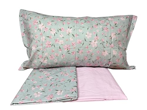 Mirabello Bettwäsche-Set für Einzelbett aus feinem Perkal aus Baumwolle, Tagesdecke mit doppeltem Volant, Art. Cherry Tree (Untergr& Grau R19)