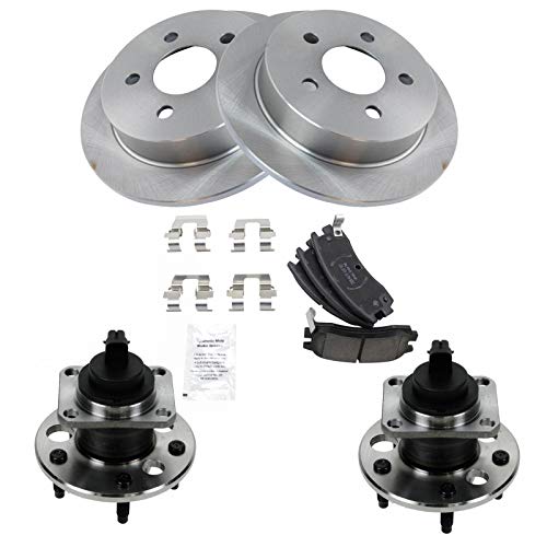 Image of TRQ Rear Brake Pad and Rotor Set Ceramic Solid Rotors Compatible with 1999-2004 Oldsmobile Alero 1999-2005 Pontiac Grand Am