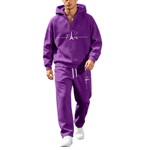 Generisch Chándal para hombre con estampado de París de 2 piezas, con capucha, juego de ropa de ocio, traje, traje de casa, traje deportivo, chándal de entrenamiento, chándal para actividades al aire