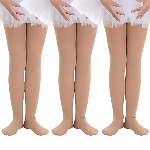 whyme Pack of 3 Kids Girls Baby Ballet Dance Tights Soft Microfiber Footed Velvet Stockings Pantyhose Tights (Nude, M(4-6T))