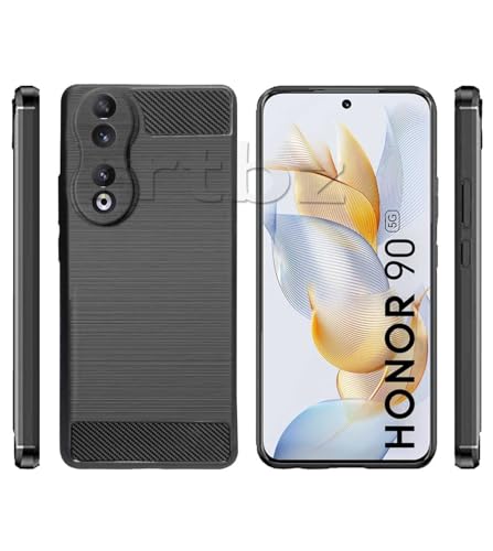 Image of NPRC Hybrid Ultra Slim Protective Case TPU Non-Slip Carbon Fiber Texture Shockproof Case Cover for Honor 90 - Black