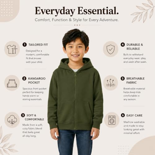 Image of HOODLIFE Kids Zip-Up Hoodie Sweatshirt for Boy Soft Cotton Blend Hooded Jacket with Pockets, Comfortable Everyday Wear for Kids