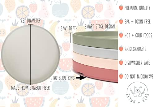 Brynn + Bear Upgrade Your Child's Dining Experience, Slide-Resistant Bamboo Plates, Expertly Crafted for Ages 3+ Dishwasher Safe and Durable | Cutie Cats