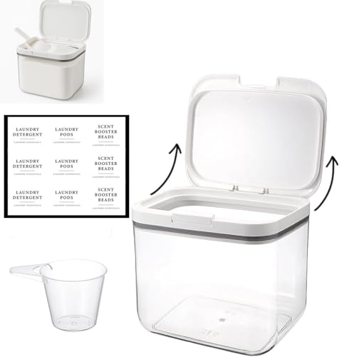 Yitobici Boîte de rangement pour lessive, contenant hermétique réutilisable, pour lessive en poudre, riz et farine de riz, transparente et blanche, 4,5 L