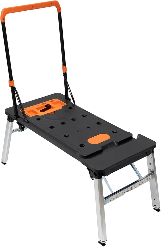 Stół warsztatowy 7 w 1, przenośna, składana, wielofunkcyjna platforma robocza, nośność 150-250 kg, wózek ręczny