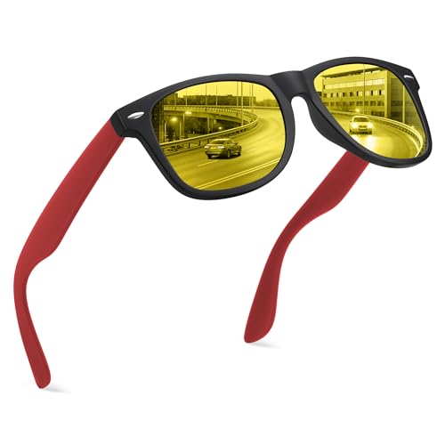 Image of FEIDUSUN Night Vision Driving Glasses for Men Women, Anti Glare Polarized Nighttime Glasses Yellow Lens
