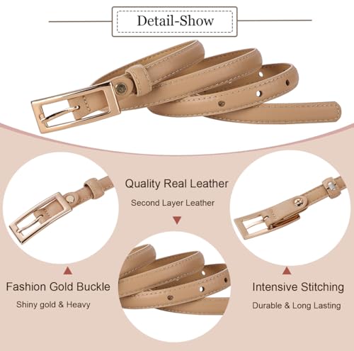 Women's Skinny Genuine Leather Belt Thin Waist Belt with Gold Buckle4