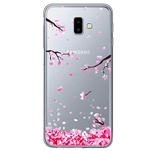 Yoowei Clear Case for Samsung Galaxy J6 2018, Ultra Thin Crystal Clear Soft TPU Silicone Case with Stylish Cute Pattern Protective Cover for Samsung J6 2018 - Cherry Blossom