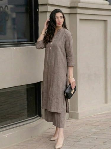 Image of ANNI Designer Kurta Sets for Women Viscose Printed | Kurti Set for Woman | Kurta Palazzo Set | Straight Kurti | Mandarin Collar 3 /4 Sleeve Suit Set for Women Stylish Ethnic Outfit Clothing