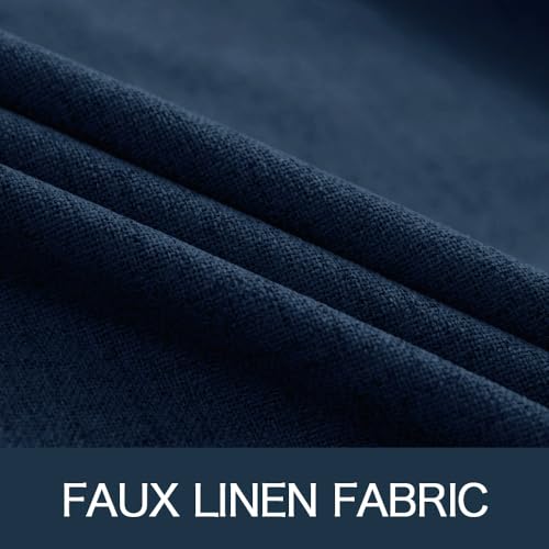 Image of MIULEE Linen Textured Curtains for Bedroom Solid 100% Blackout Thermal Insulated Midnight Blue Grommet Room Darkening Curtains & Drapes Luxury Decor for Living Room 52 x 63 Inch (2 Panels)