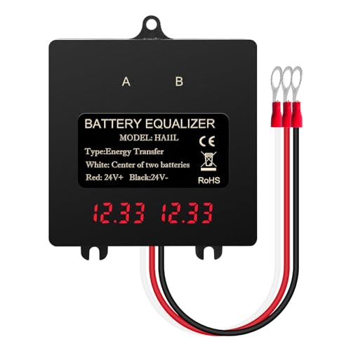 DEWIN Balanceador de Batería 24V,Ecualizador de Batería 24V Batterie Balancer Pantalla Digital de 24V Equilibrador de batería de 2 x 12V for batería de Litio de Plomo ácido