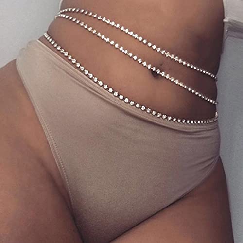 Grestal 3PCS Crystal Waist Chain Silver Summer Beach Waist Body Jewelry Sparkly Belly Body Chain Party Bikini Body Jewelry