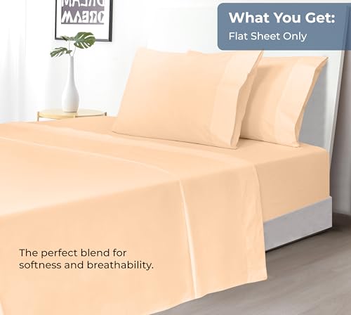 Image of Royale Linens 100% Organic Cotton King Flat Sheet Only - Super Soft - Percale Top Sheets - King Flat Sheet Sold Separately - Breathable, Cool & Crisp Sheets Only (105 inch x 102 inch, Sand)
