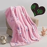 iEvery Kinder Mädchen Kuscheldecke Einhorn 150x200 Leuchtet im Dunkeln - Decke Rosa Flauschig Glow in The Dark Superweiche Fleecedecke Wohndecke Sofadecke Geschenk