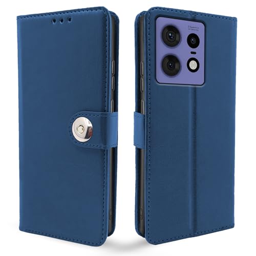 Image of Pikkme Moto Edge 50 Pro 5G Flip Cover Leather Finish | Inside TPU with Card Pockets | Wallet Stand and Shock Proof | Complete Protection Button Flip Case (Blue)