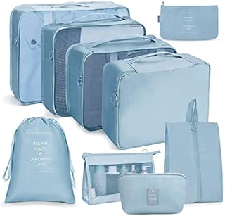 OSDUE Packing Cubes, 8 PCS Travel Organiser Packing Bags, Travel Luggage Packing Organizers, Waterproof Travel Essentials Bag Clothes Shoes Cosmetics Toiletries Storage Bags (Beige)