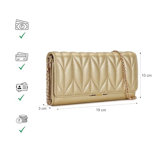 Image of Fastrack Zenith Women's Quilted Clutch | Detachable Chain, Card & Cash Slots, Magnetic Flap | Evening Clutch