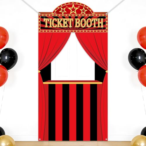 Movie Night Party Ticket Booth Movie Night Birthday Party Decorations Now Showing Photo Booth Props Movies Theater Backdrop Door Hanging Banner for Cinema Night Red Carpet Birthday Supplies