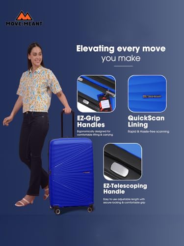 Image of Move-Meant Travel Crew Small, Medium & Large 55, 66 & 75 Cm Suitcase 8 Wheels Number Lock Poly Carbonate Blue Trolley Bag for Men & Women | 360 Degree Wheeling System Luggage