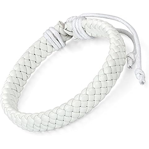 Flongo Men's Womens Braided Black Leather Rope Woven Wrap Surfer Cuff Bracelet, Fit 7.6-10.6 inch Wrist …, 8' - ultra light, leather,wax, No_Stone Cover