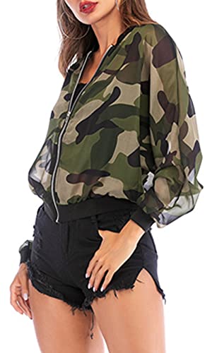 CHARTOU Women's Zip Up See Through Sheer Mesh Camo Jacket Camouflage Rash Guards3