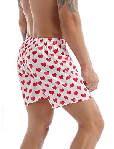 FEESHOW Men's Satin Boxers Silk Sleepwear Underwear Heart Print Shorts Beach Shorts2