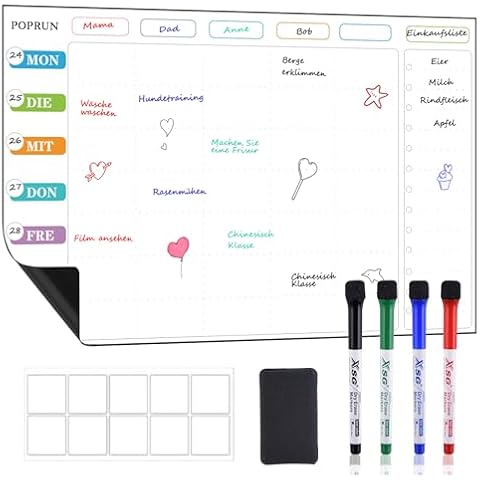 POPRUN Magnetic Weekly Family Meal Planner Board Cover