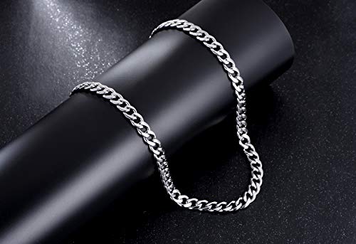 Fosir Mens Curb Chain Necklace, Diamond Cut Stainless Steel Flat Cuban Link Chain For Men Boys Women, 5/7/9Mm, 18-30 Inch #TOP2