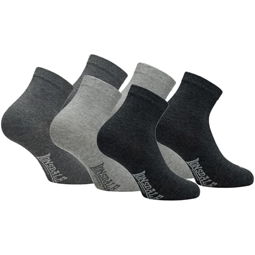 Lonsdale Quarter 6 Paia di calzini sopra la caviglia, ottima qualità di cotone (Grigio Mix, 43-46)